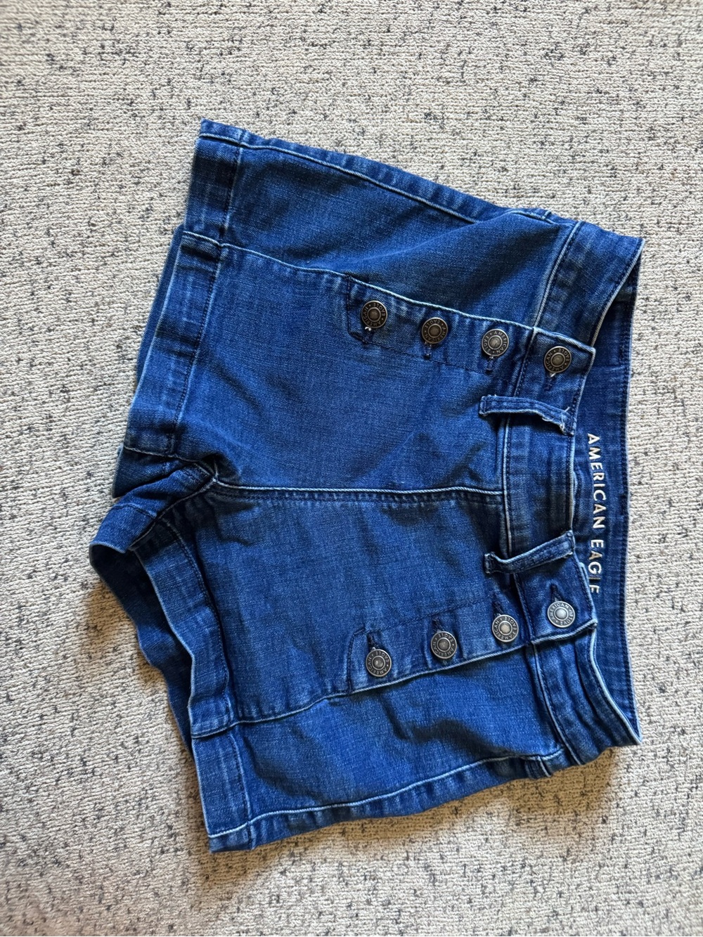 American Eagle Outfitters Button-Front High-Rise Jean Shorts in Blue